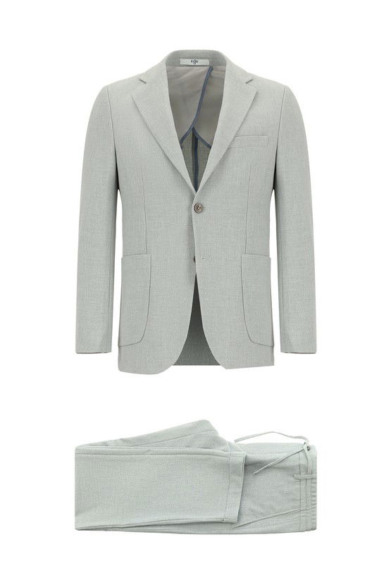 Erkek Giyim - Slim Fit Dar Kesim Çizgili Beli Lastikli İpli Takım Elbise