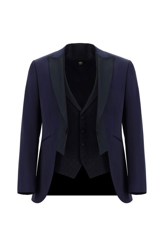Erkek Giyim - Slim Fit Dar Kesim Mono Yaka Yelekli Smokin & Damatlık