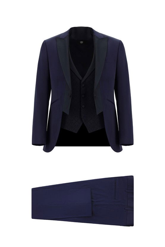 Erkek Giyim - Slim Fit Dar Kesim Mono Yaka Yelekli Smokin & Damatlık