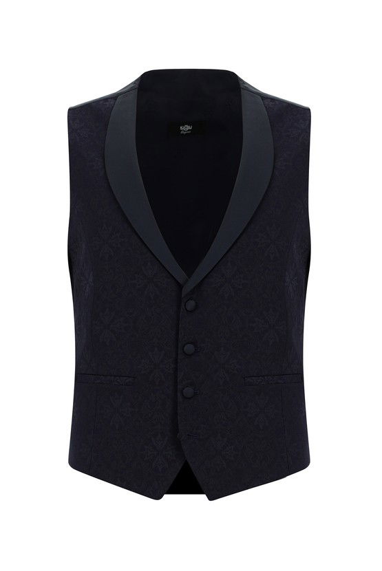 Erkek Giyim - Slim Fit Dar Kesim Mono Yaka Yelekli Smokin & Damatlık