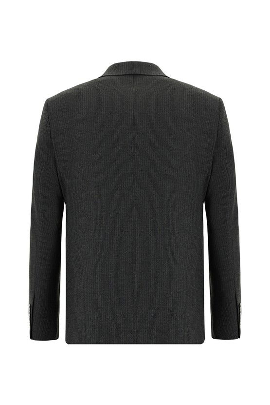 Erkek Giyim - Slim Fit Dar Kesim Çizgili Yünlü Kruvaze Takım Elbise