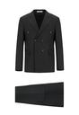  KOYU FÜME  Super Slim Fit Ekstra Dar Kesim Çizgili Yünlü Kruvaze Takım Elbise