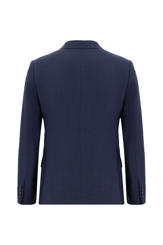 Erkek Giyim - Super Slim Fit Ekstra Dar Kesim Çizgili Kruvaze Takım Elbise