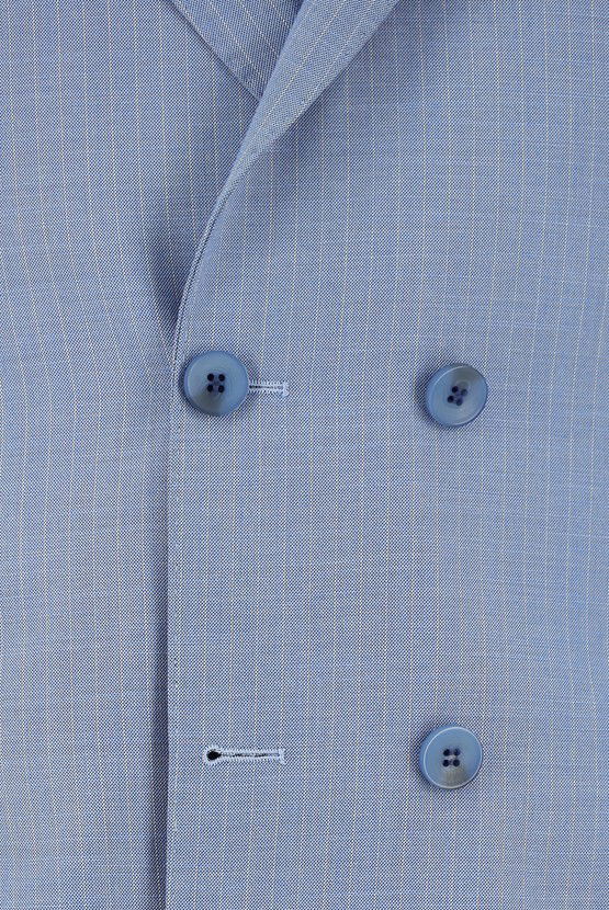 Erkek Giyim - Super Slim Fit Ekstra Dar Kesim Çizgili Kruvaze Takım Elbise