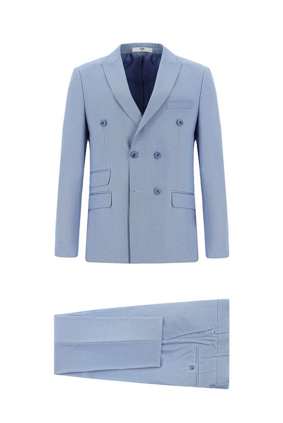 Erkek Giyim - Super Slim Fit Ekstra Dar Kesim Çizgili Kruvaze Takım Elbise