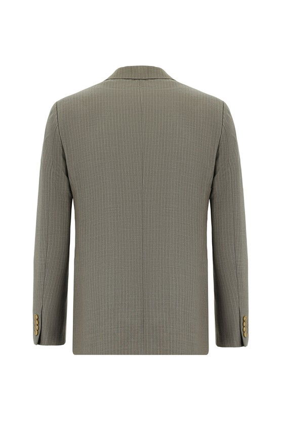 Erkek Giyim - Super Slim Fit Ekstra Dar Kesim Çizgili Kruvaze Takım Elbise