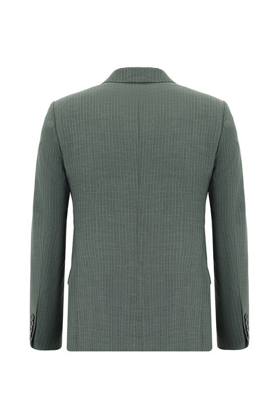 Erkek Giyim - Super Slim Fit Ekstra Dar Kesim Çizgili Kruvaze Takım Elbise
