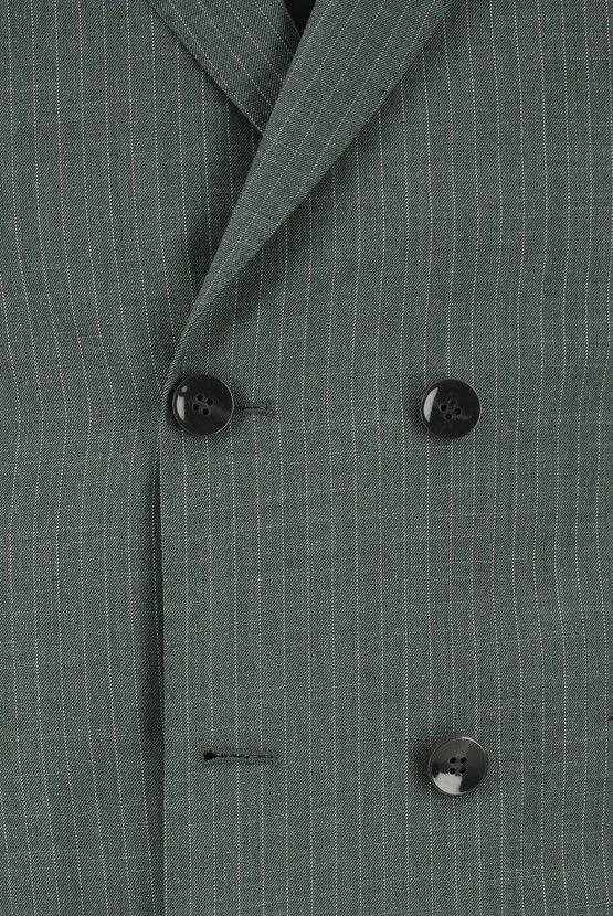 Erkek Giyim - Super Slim Fit Ekstra Dar Kesim Çizgili Kruvaze Takım Elbise