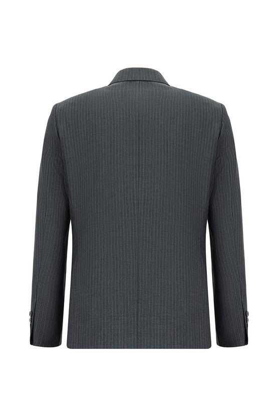 Erkek Giyim - Regular Fit Çizgili Kruvaze Takım Elbise
