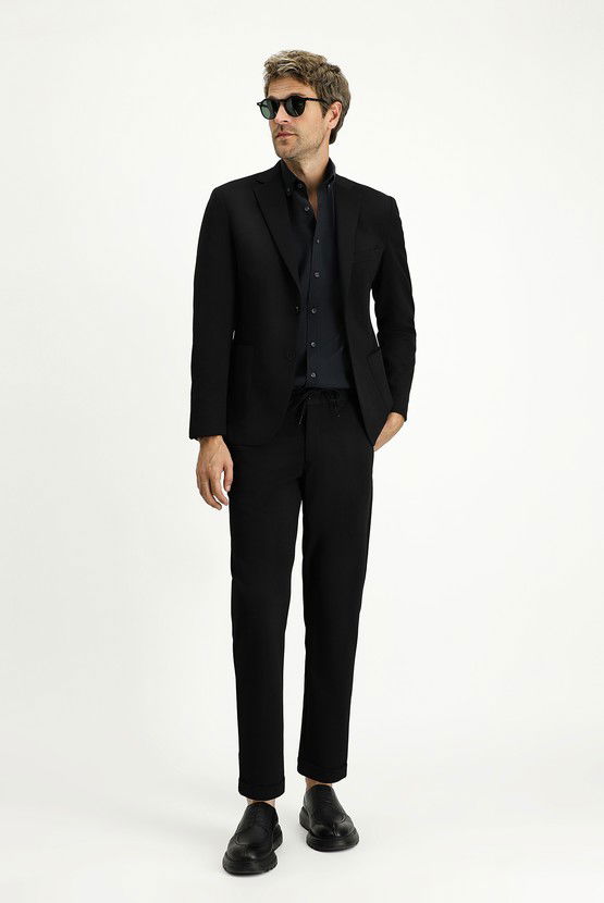 Erkek Giyim - Super Slim Fit Ekstra Dar Kesim Beli Lastikli İpli Takım Elbise