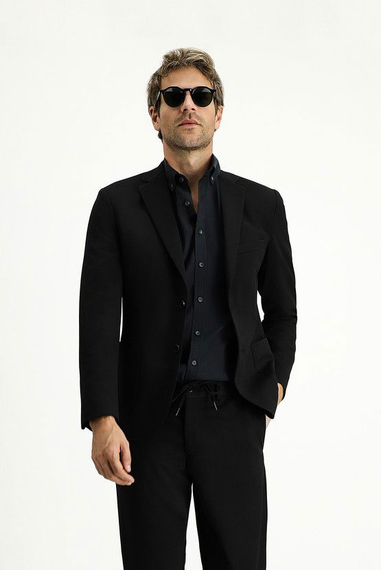 Erkek Giyim - Super Slim Fit Ekstra Dar Kesim Beli Lastikli İpli Takım Elbise