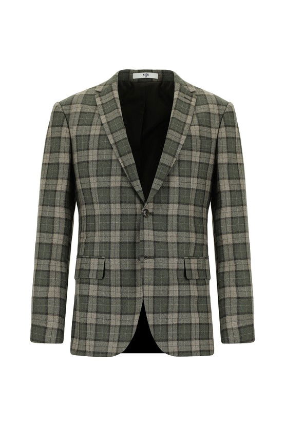 Erkek Giyim - Super Slim Fit Ekstra Dar Kesim Ekose Yün Ceket