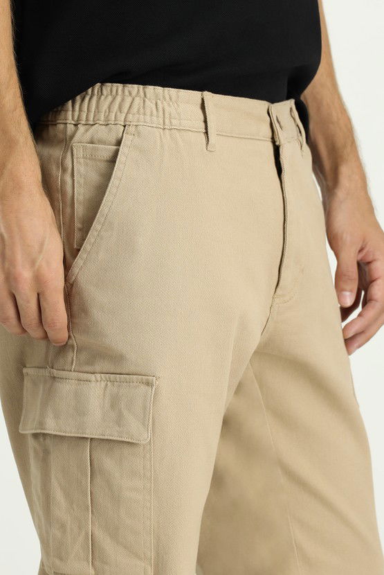 Erkek Giyim - Regular Fit Likralı Beli Lastikli Kargo Pantolon