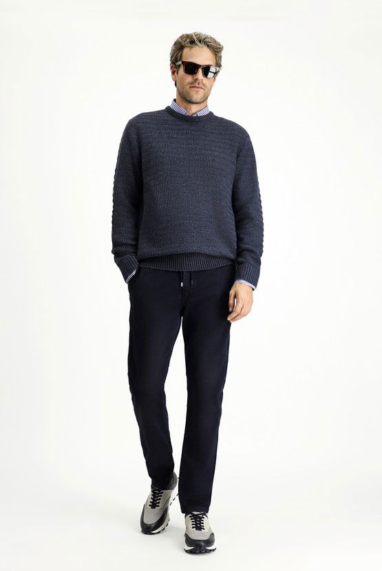 Erkek Giyim - Regular Fit Beli Lastikli İpli Likralı Denim Pantolon