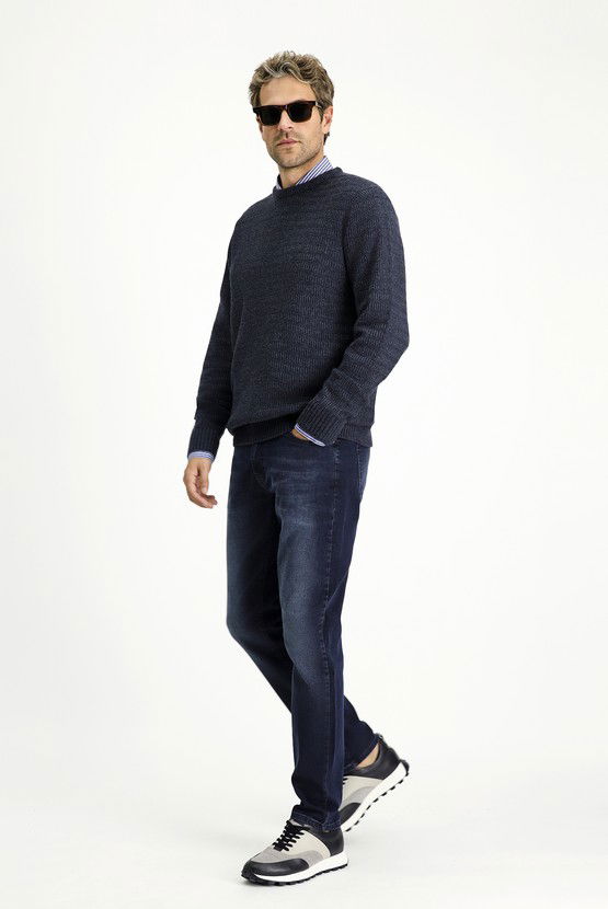 Erkek Giyim - Regular Fit Likralı Denim Pantolon