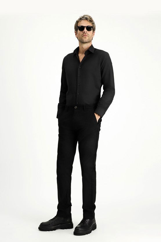 Erkek Giyim - Uzun Kol Slim Fit Klasik Yaka Oxford Pamuklu Kolay Ütülenebilir Gömlek