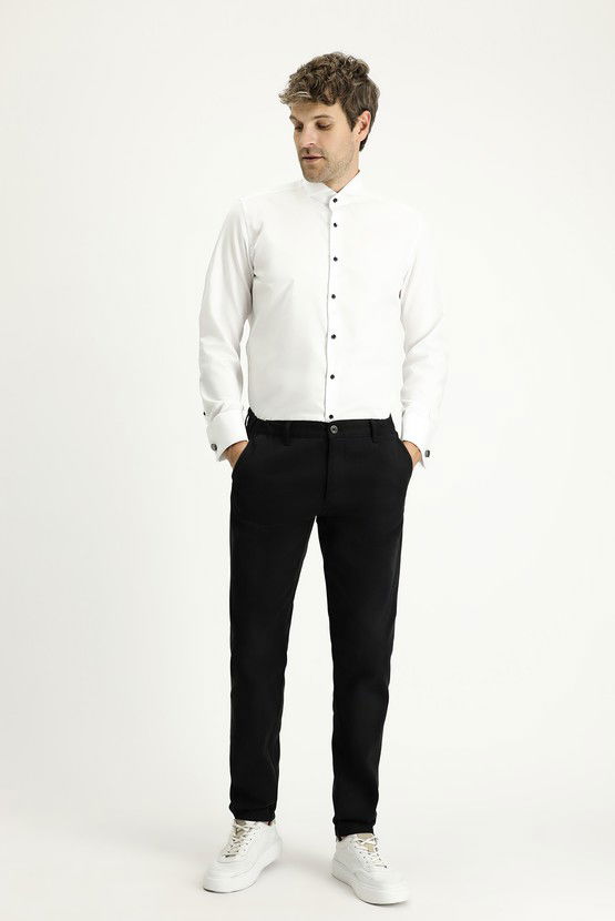 Erkek Giyim - Ata Yaka Slim Fit Dar Kesim Pamuklu Kolay Ütülenebilir Gömlek