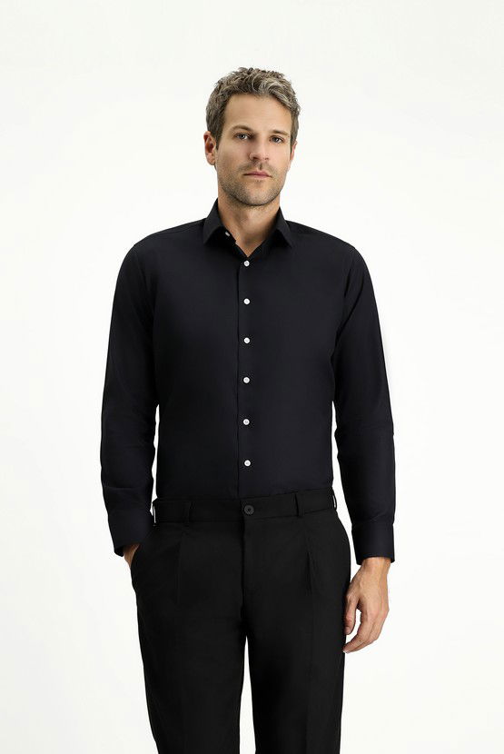 Erkek Giyim - Uzun Kol Slim Fit Dar Kesim Pamuk Klasik Gömlek