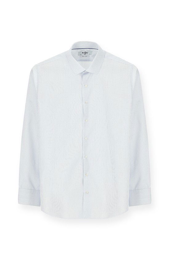 Erkek Giyim - Uzun Kol Slim Fit Dar Kesim Çizgili Pamuklu Klasik Non Iron Gömlek
