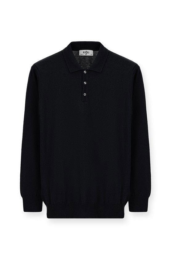 Erkek Giyim - Polo Yaka Regular Fit Pamuklu Kaşmirli Triko Kazak