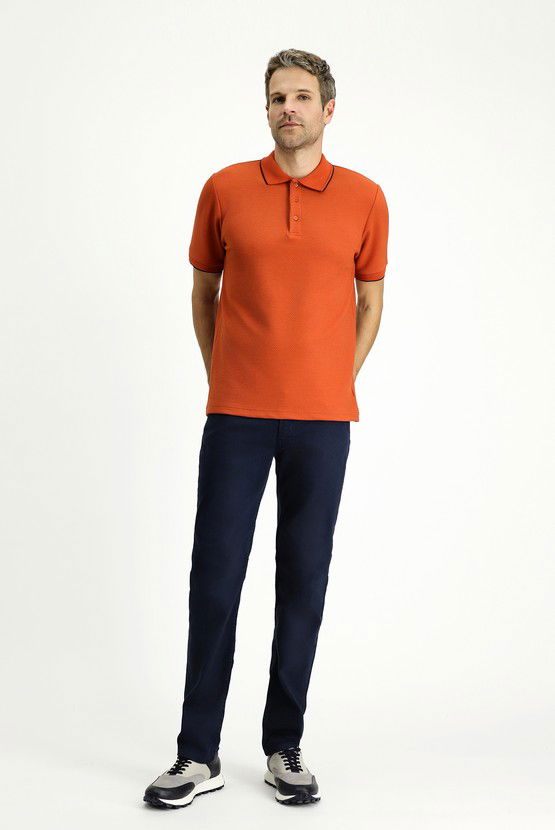 Erkek Giyim - Regular Fit Desenli Likralı Polo Yaka Tişört
