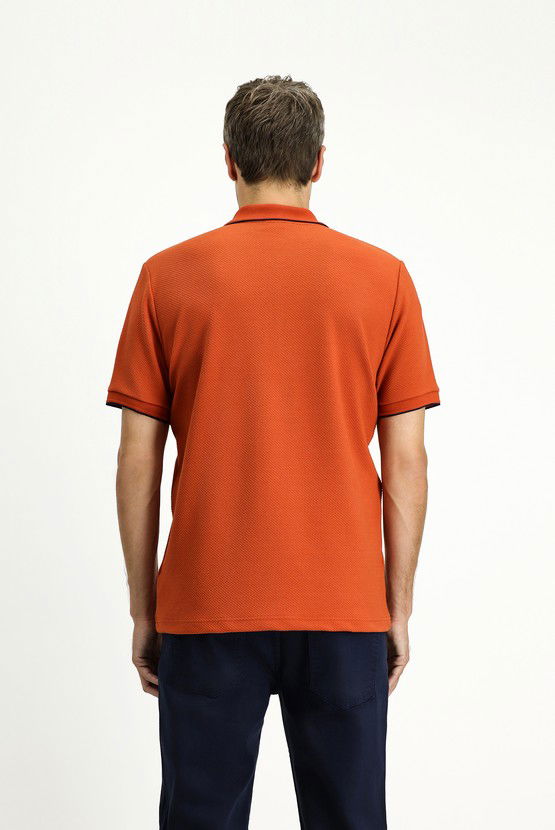 Erkek Giyim - Regular Fit Desenli Likralı Polo Yaka Tişört