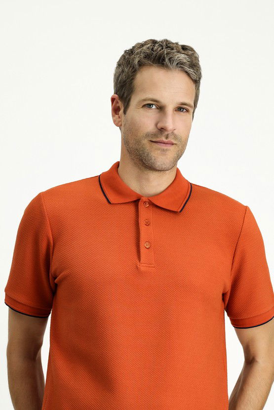 Erkek Giyim - Regular Fit Desenli Likralı Polo Yaka Tişört