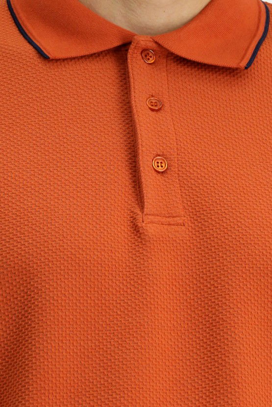 Erkek Giyim - Regular Fit Desenli Likralı Polo Yaka Tişört