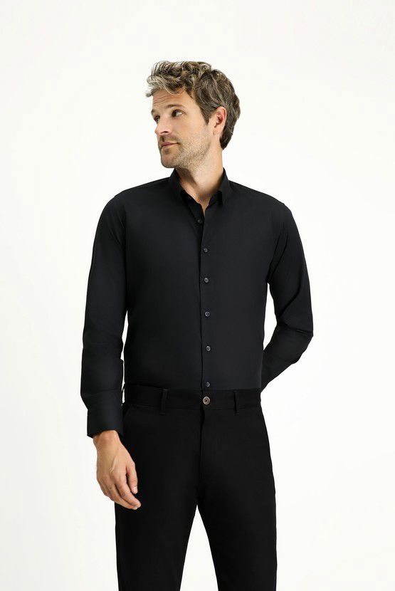 Erkek Giyim - Uzun Kol Slim Fit Dar Kesim Pamuk Klasik Gömlek