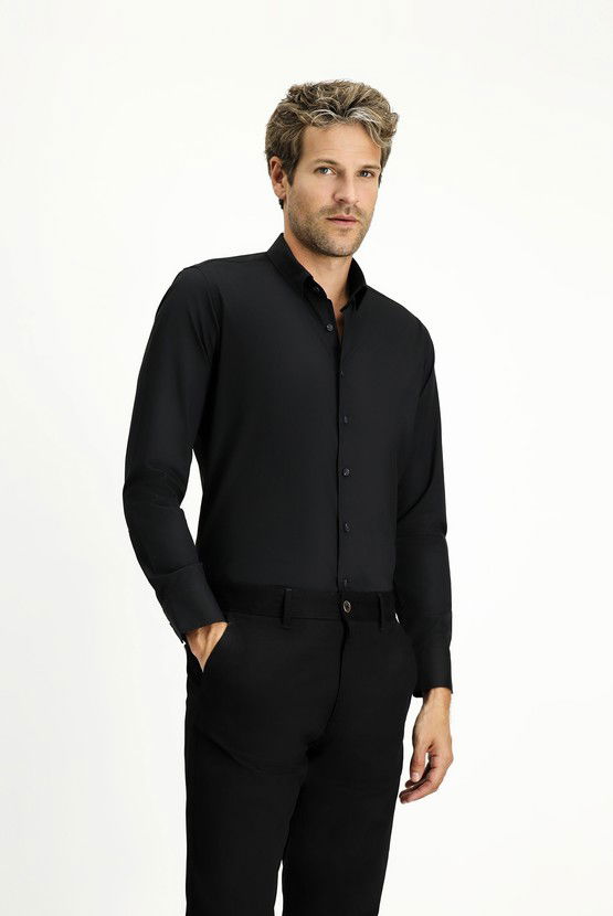 Erkek Giyim - Uzun Kol Slim Fit Dar Kesim Pamuk Klasik Gömlek