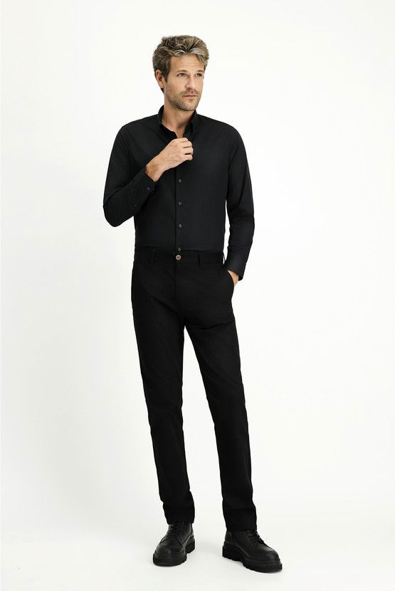 Erkek Giyim - Uzun Kol Slim Fit Dar Kesim Pamuk Klasik Gömlek