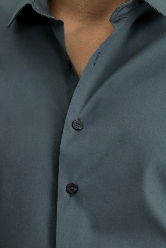 Erkek Giyim - Uzun Kol Slim Fit Dar Kesim Pamuk Klasik Gömlek