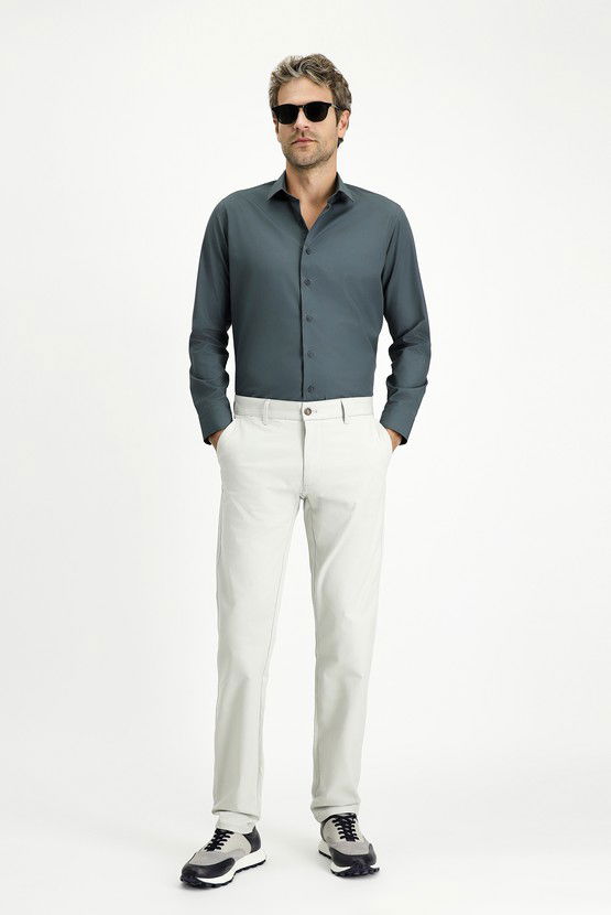 Erkek Giyim - Uzun Kol Slim Fit Dar Kesim Pamuk Klasik Gömlek