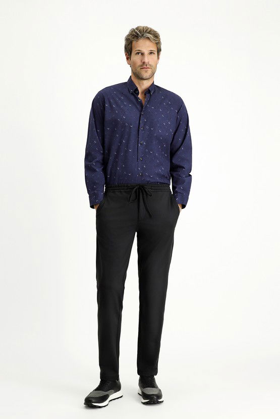 Erkek Giyim - Techno-Line Slim Fit Dar Kesim Likralı Beli Lastikli İpli Klasik Kumaş Pantolon