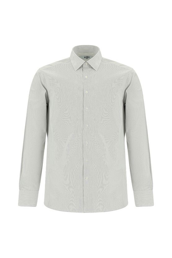 Erkek Giyim - Uzun Kol Slim Fit Dar Kesim Pamuk Çizgili Klasik Gömlek