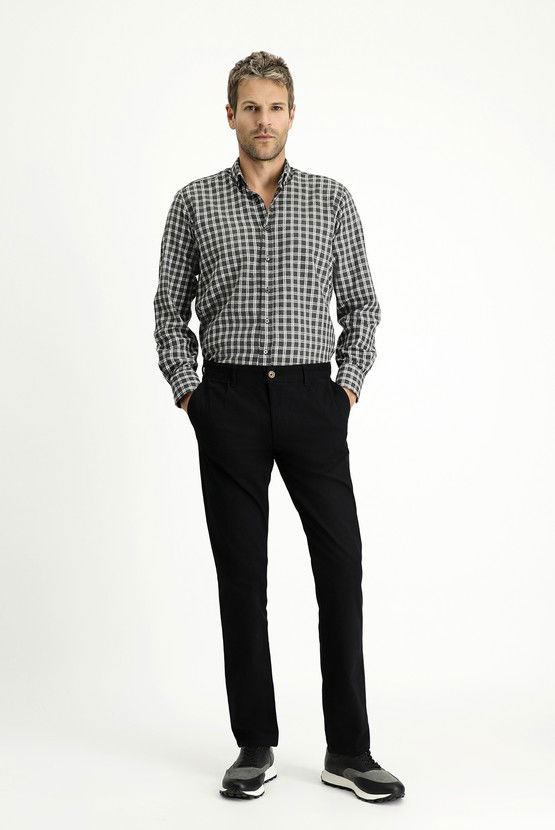 Erkek Giyim - Regular Fit Likralı Pileli Kanvas / Chino Pantolon