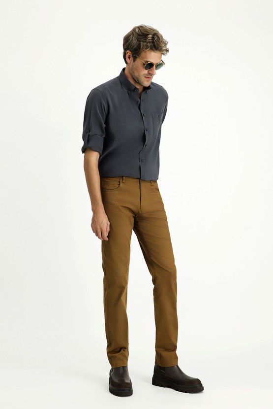 Erkek Giyim - Slim Fit Dar Kesim Likralı Kanvas / Chino Pantolon