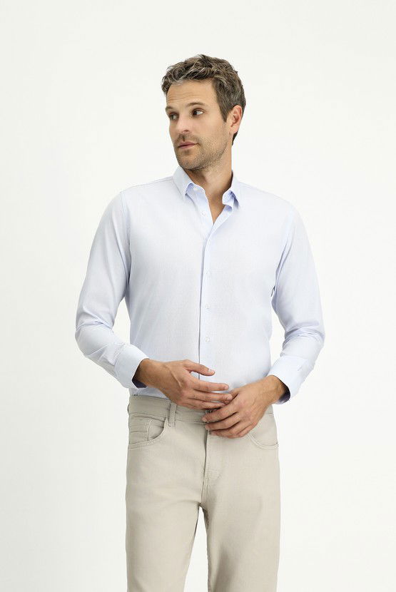 Erkek Giyim - Uzun Kol Slim Fit Dar Kesim Non Iron Klasik Desenli Pamuklu Gömlek