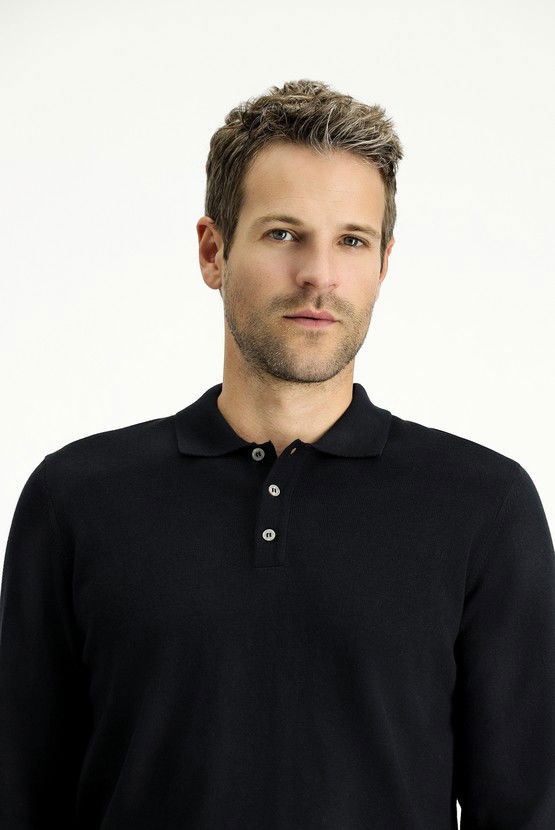 Erkek Giyim - Polo Yaka Regular Fit Pamuklu Kaşmirli Triko Kazak