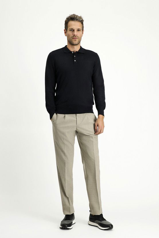 Erkek Giyim - Polo Yaka Regular Fit Pamuklu Kaşmirli Triko Kazak
