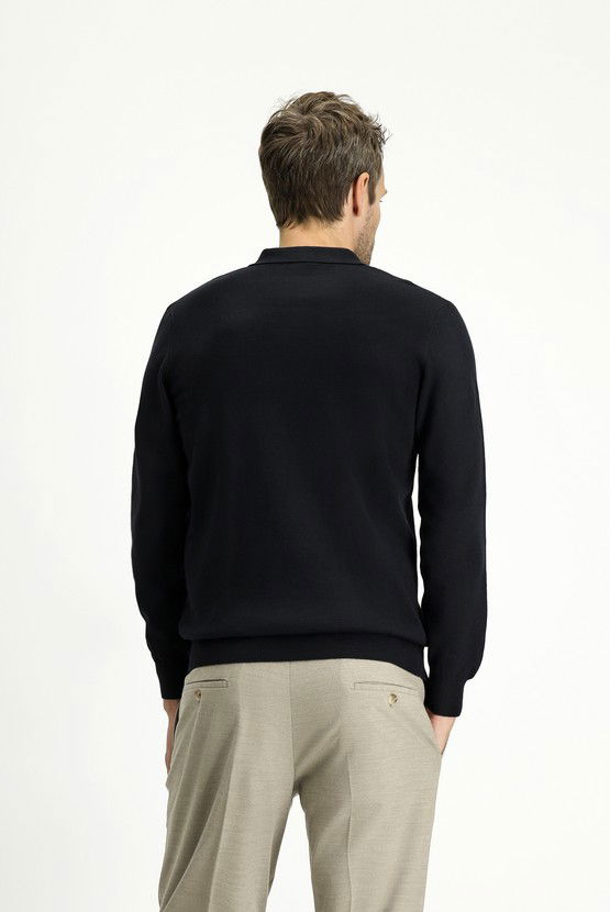 Erkek Giyim - Polo Yaka Regular Fit Pamuklu Kaşmirli Triko Kazak