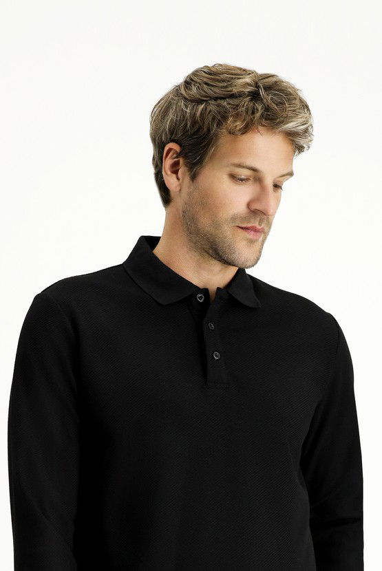 Erkek Giyim - Polo Yaka Regular Fit Desenli Sweatshirt
