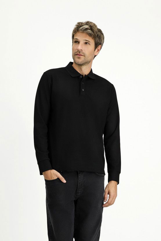 Erkek Giyim - Polo Yaka Regular Fit Desenli Sweatshirt