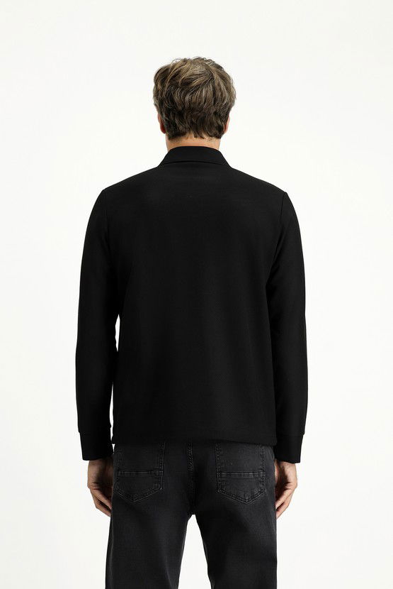 Erkek Giyim - Polo Yaka Regular Fit Desenli Sweatshirt