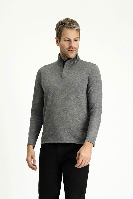 Erkek Giyim - Bato Yaka Regular Fit Fermuarlı Sweatshirt