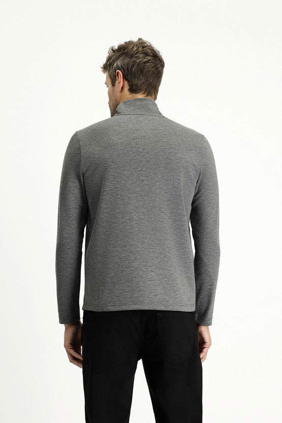 Erkek Giyim - Bato Yaka Regular Fit Fermuarlı Sweatshirt