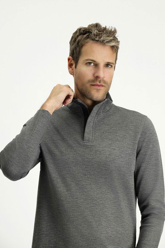 Erkek Giyim - Bato Yaka Regular Fit Fermuarlı Sweatshirt