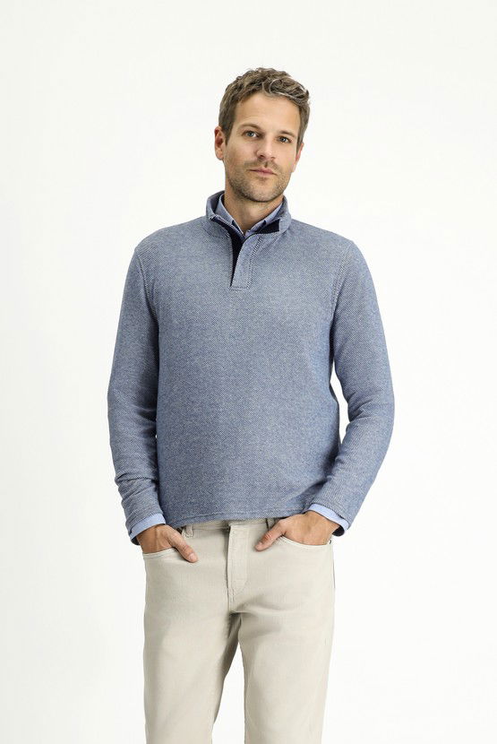 Erkek Giyim - Bato Yaka Regular Fit Çizgili Fermuarlı Sweatshirt