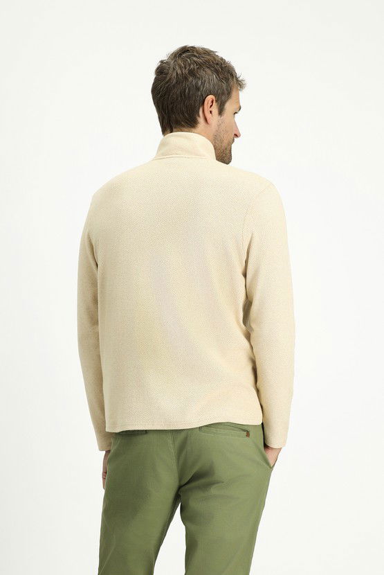 Erkek Giyim - Bato Yaka Regular Fit Fermuarlı Çizgili Pamuklu Sweatshirt