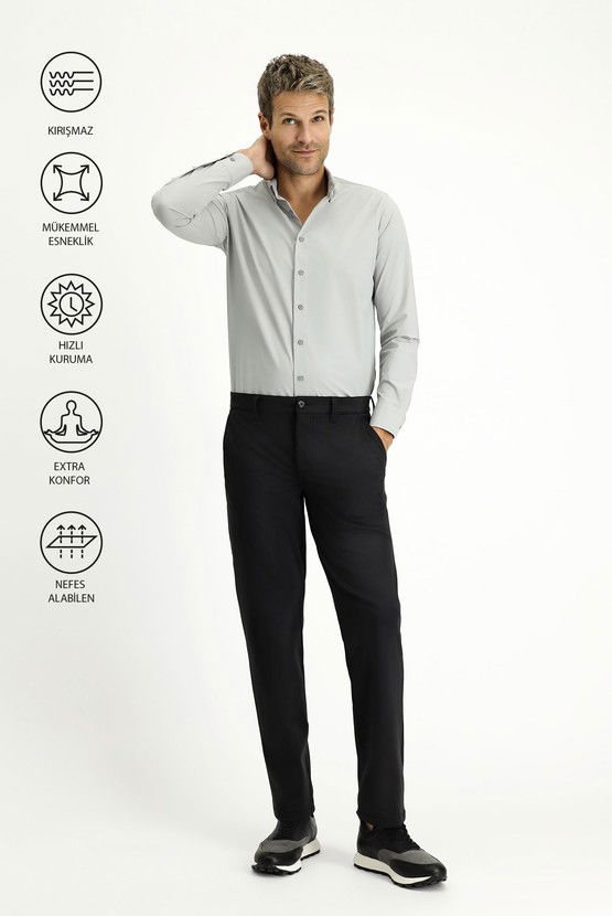 Erkek Giyim - Techno-Line Slim Fit Dar Kesim Likralı Klasik Kumaş Pantolon